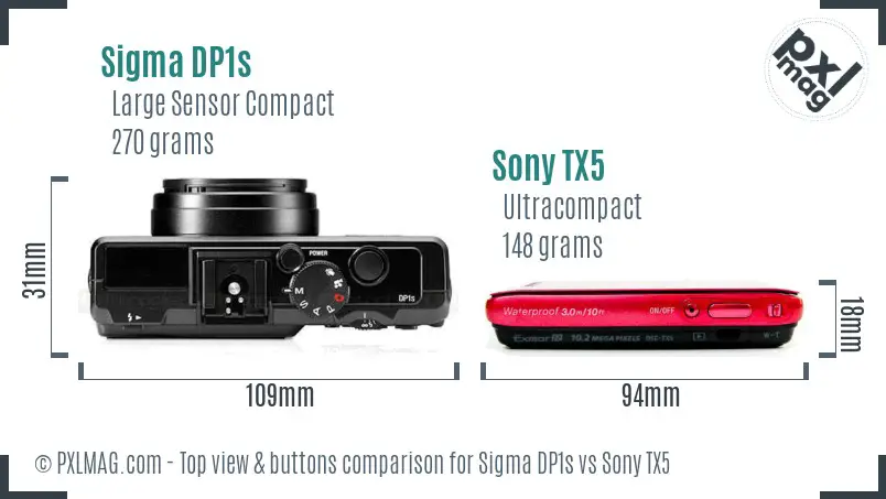 Sigma DP1s vs Sony TX5 top view buttons comparison