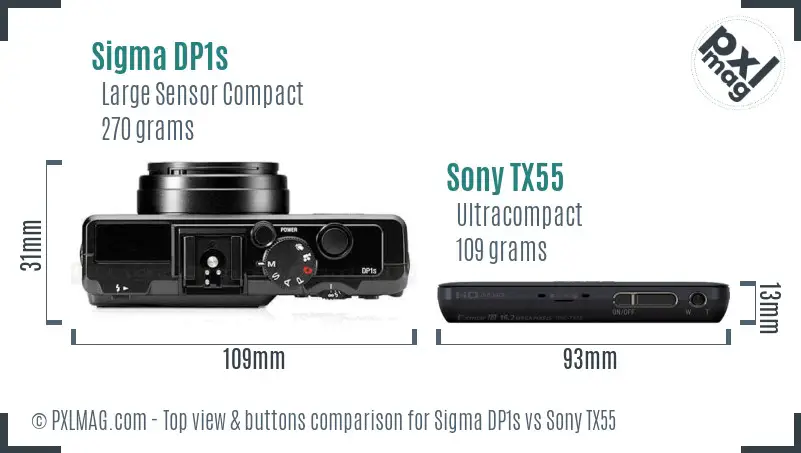 Sigma DP1s vs Sony TX55 top view buttons comparison