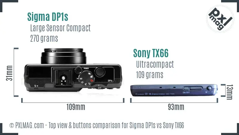 Sigma DP1s vs Sony TX66 top view buttons comparison