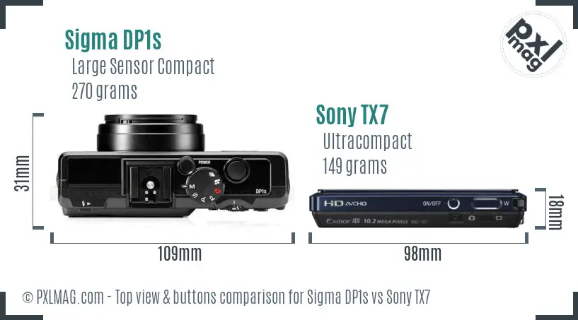 Sigma DP1s vs Sony TX7 top view buttons comparison