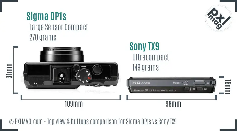 Sigma DP1s vs Sony TX9 top view buttons comparison