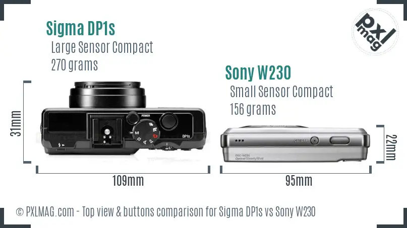 Sigma DP1s vs Sony W230 top view buttons comparison