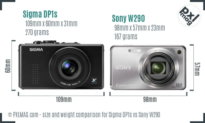 Sigma DP1s vs Sony W290 size comparison