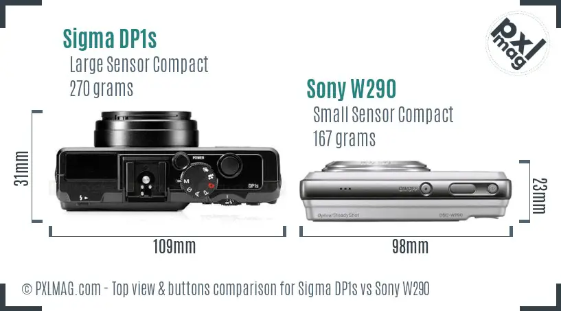Sigma DP1s vs Sony W290 top view buttons comparison