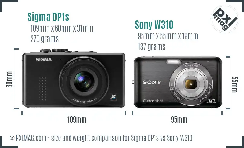 Sigma DP1s vs Sony W310 size comparison