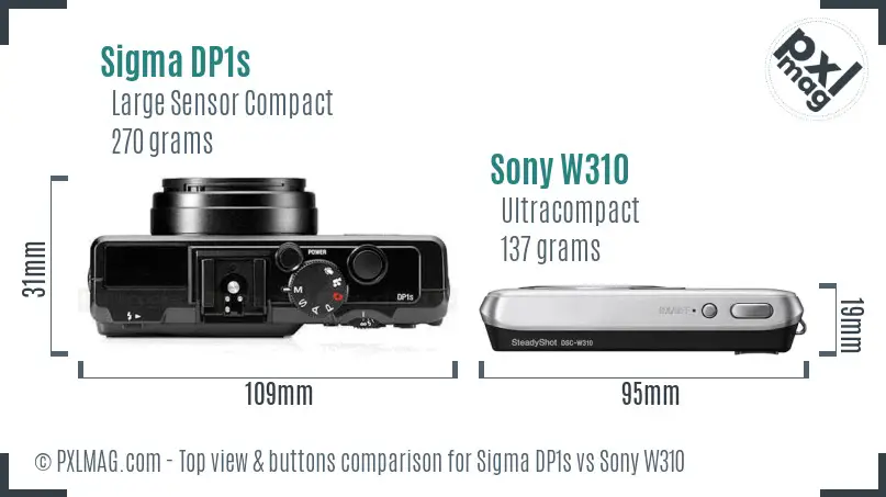 Sigma DP1s vs Sony W310 top view buttons comparison