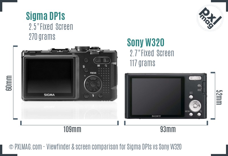 Sigma DP1s vs Sony W320 Screen and Viewfinder comparison