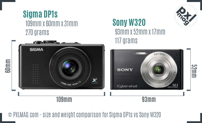 Sigma DP1s vs Sony W320 size comparison