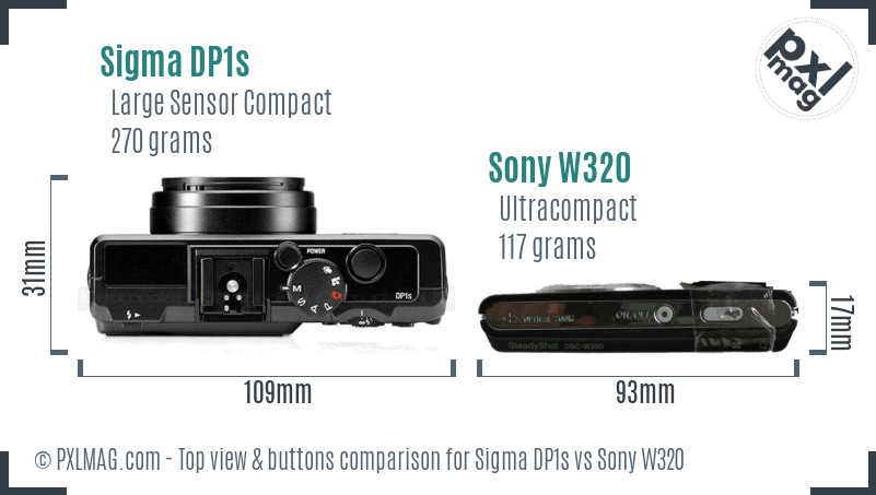 Sigma DP1s vs Sony W320 top view buttons comparison