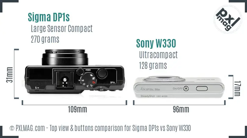 Sigma DP1s vs Sony W330 top view buttons comparison