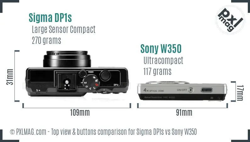 Sigma DP1s vs Sony W350 top view buttons comparison