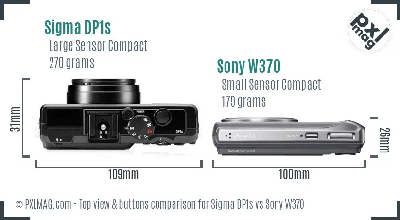Sigma DP1s vs Sony W370 top view buttons comparison