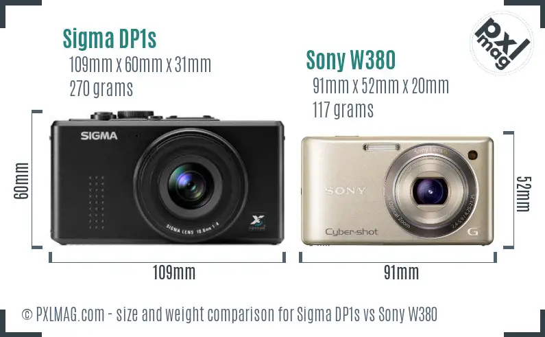Sigma DP1s vs Sony W380 size comparison