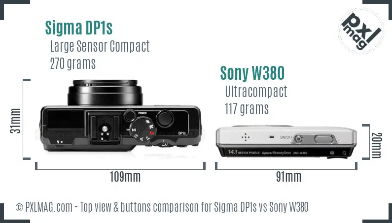 Sigma DP1s vs Sony W380 top view buttons comparison
