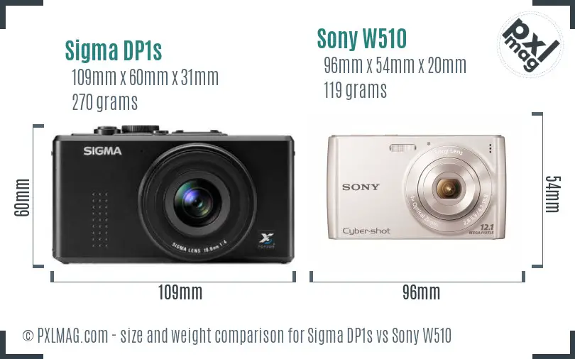 Sigma DP1s vs Sony W510 size comparison
