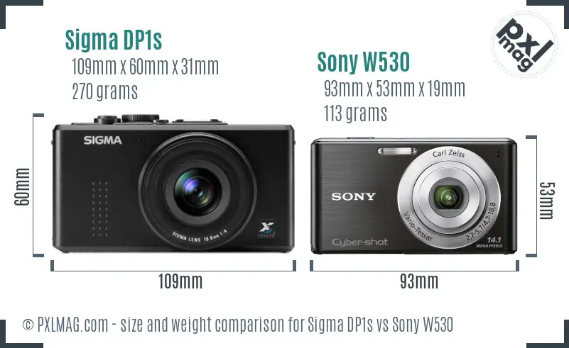 Sigma DP1s vs Sony W530 size comparison