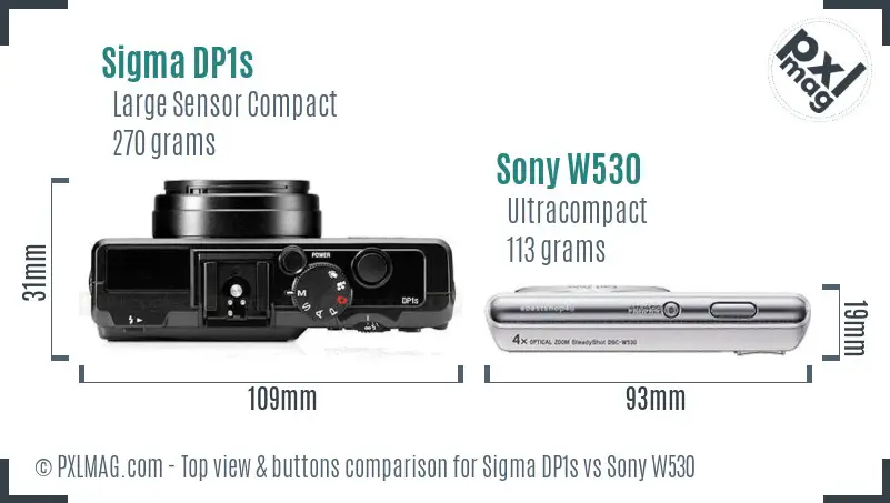 Sigma DP1s vs Sony W530 top view buttons comparison