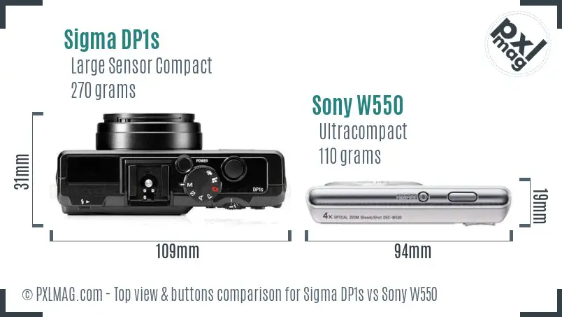 Sigma DP1s vs Sony W550 top view buttons comparison