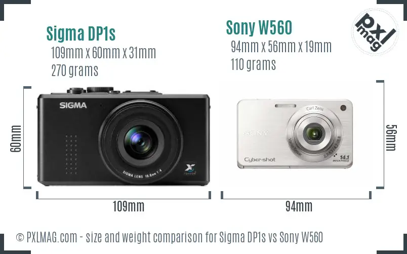 Sigma DP1s vs Sony W560 size comparison