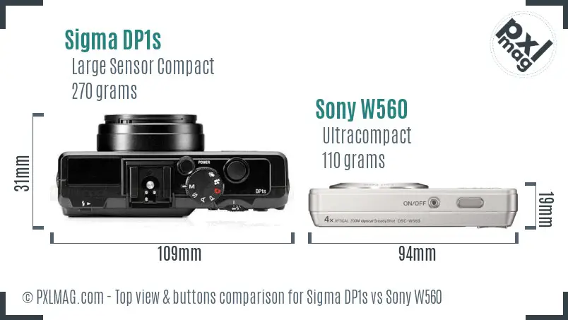 Sigma DP1s vs Sony W560 top view buttons comparison