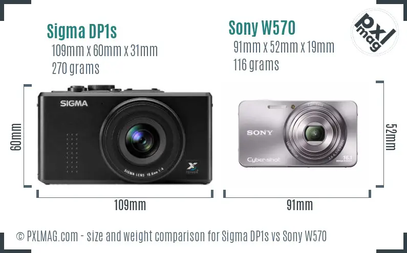Sigma DP1s vs Sony W570 size comparison