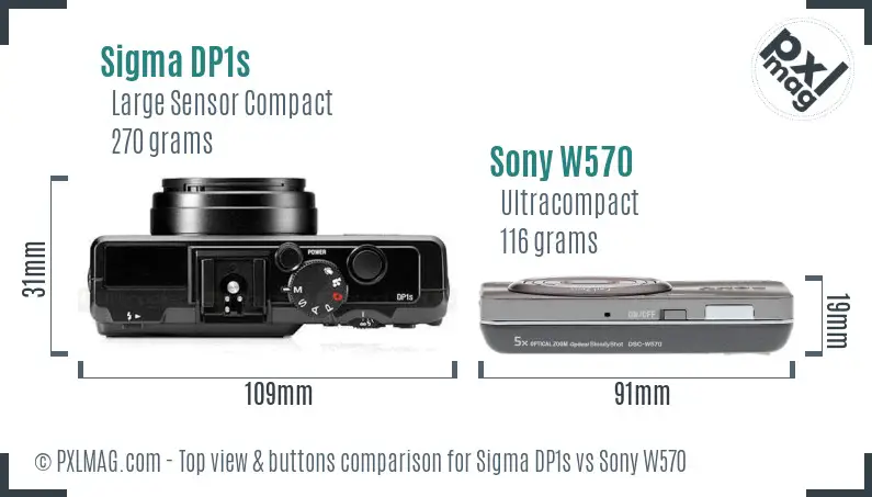 Sigma DP1s vs Sony W570 top view buttons comparison