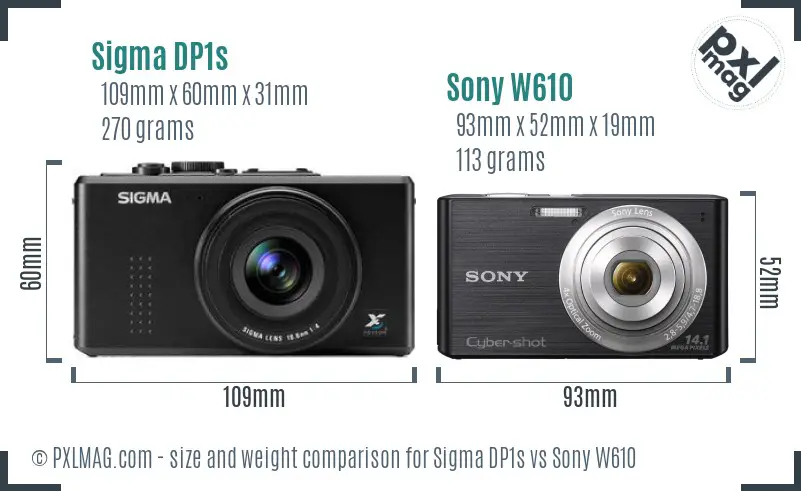 Sigma DP1s vs Sony W610 size comparison