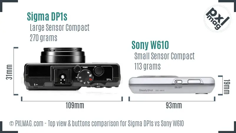 Sigma DP1s vs Sony W610 top view buttons comparison