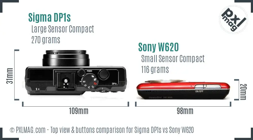 Sigma DP1s vs Sony W620 top view buttons comparison