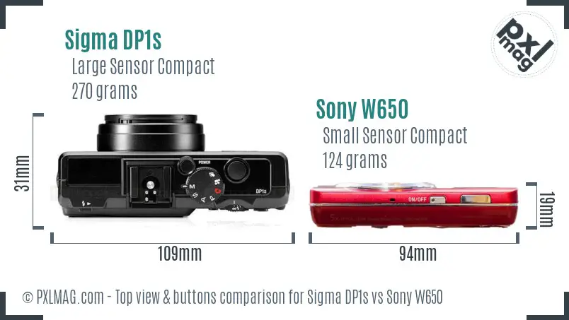 Sigma DP1s vs Sony W650 top view buttons comparison