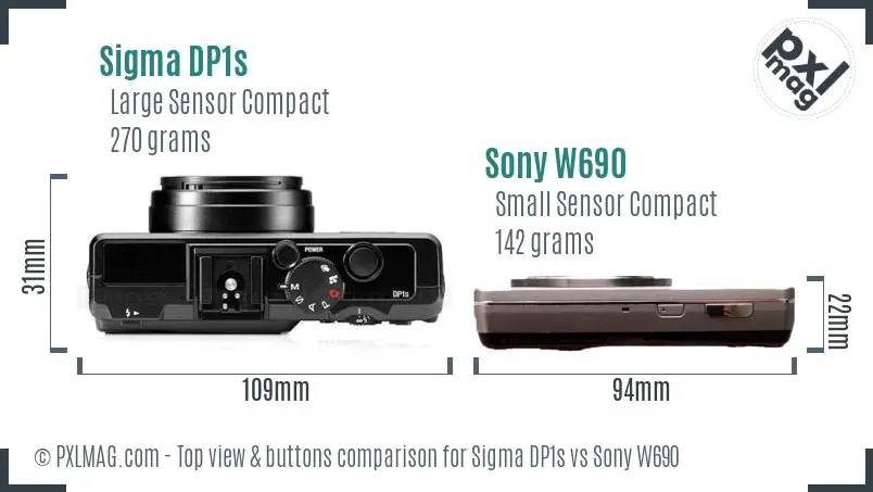 Sigma DP1s vs Sony W690 top view buttons comparison