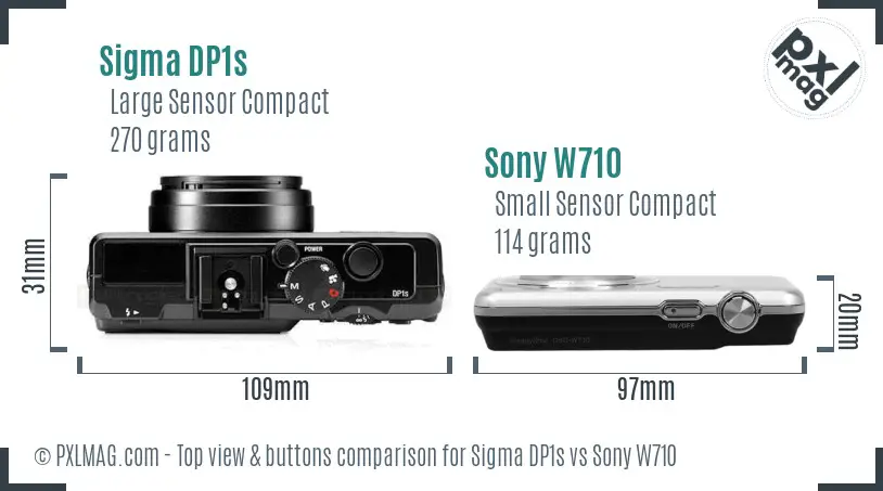 Sigma DP1s vs Sony W710 top view buttons comparison