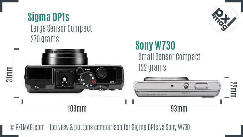 Sigma DP1s vs Sony W730 top view buttons comparison