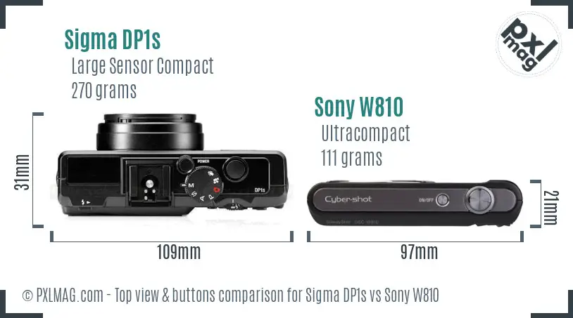 Sigma DP1s vs Sony W810 top view buttons comparison