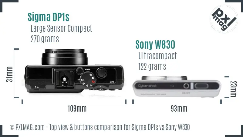 Sigma DP1s vs Sony W830 top view buttons comparison