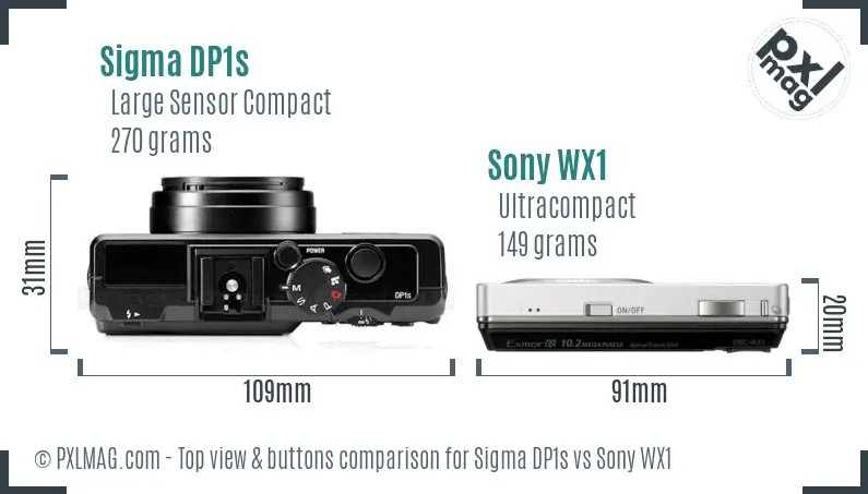 Sigma DP1s vs Sony WX1 top view buttons comparison Sigma DP1s vs Sony WX1 top view buttons comparison
