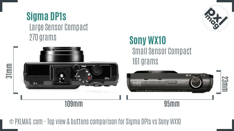 Sigma DP1s vs Sony WX10 top view buttons comparison