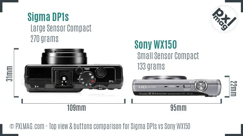 Sigma DP1s vs Sony WX150 top view buttons comparison