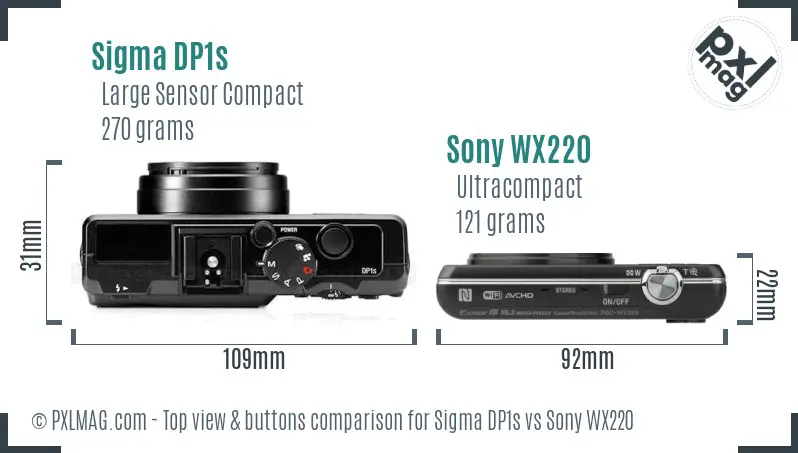 Sigma DP1s vs Sony WX220 top view buttons comparison