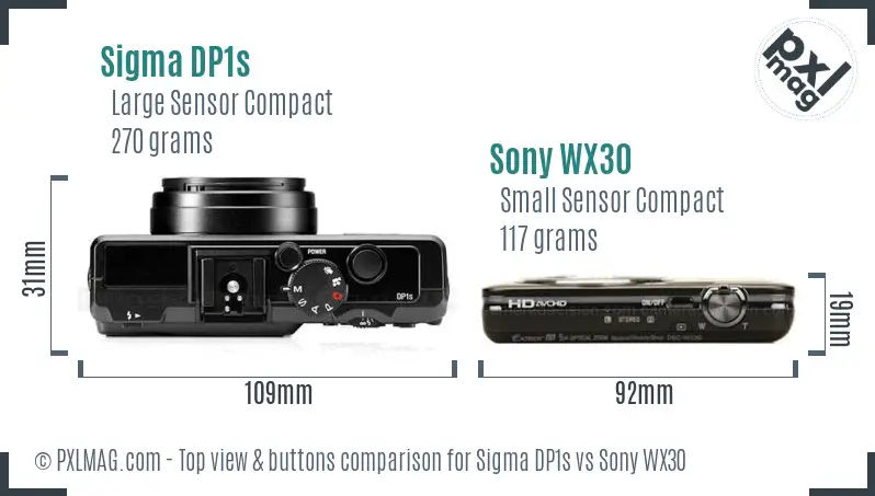Sigma DP1s vs Sony WX30 top view buttons comparison