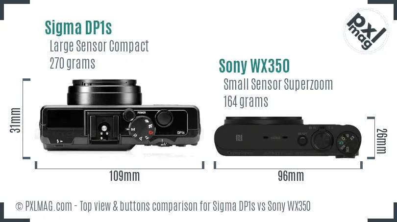 Sigma DP1s vs Sony WX350 top view buttons comparison