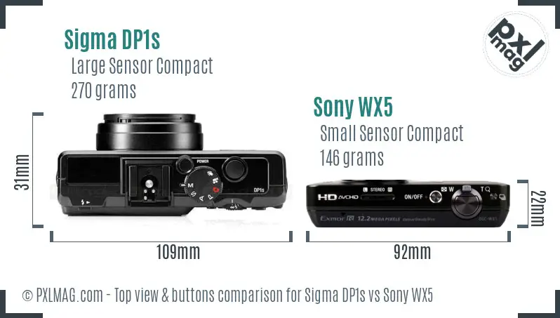 Sigma DP1s vs Sony WX5 top view buttons comparison
