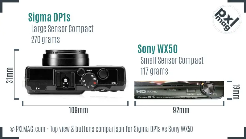 Sigma DP1s vs Sony WX50 top view buttons comparison