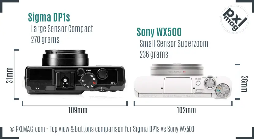 Sigma DP1s vs Sony WX500 top view buttons comparison