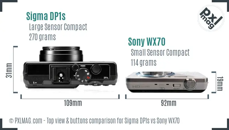 Sigma DP1s vs Sony WX70 top view buttons comparison