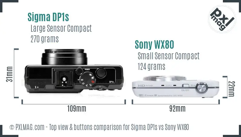 Sigma DP1s vs Sony WX80 top view buttons comparison