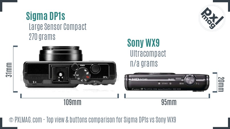 Sigma DP1s vs Sony WX9 top view buttons comparison