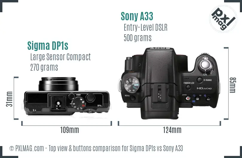 Sigma DP1s vs Sony A33 top view buttons comparison
