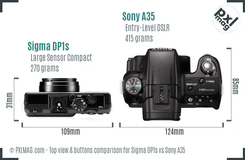 Sigma DP1s vs Sony A35 top view buttons comparison