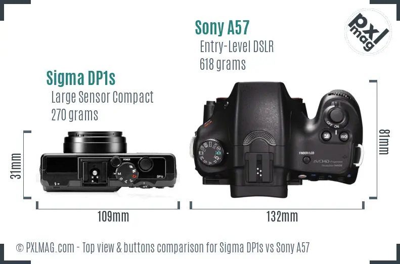 Sigma DP1s vs Sony A57 top view buttons comparison